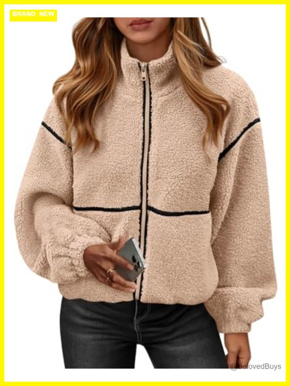 Sherpa Fleece Zip Up Jacket Color Block Teddy Coat